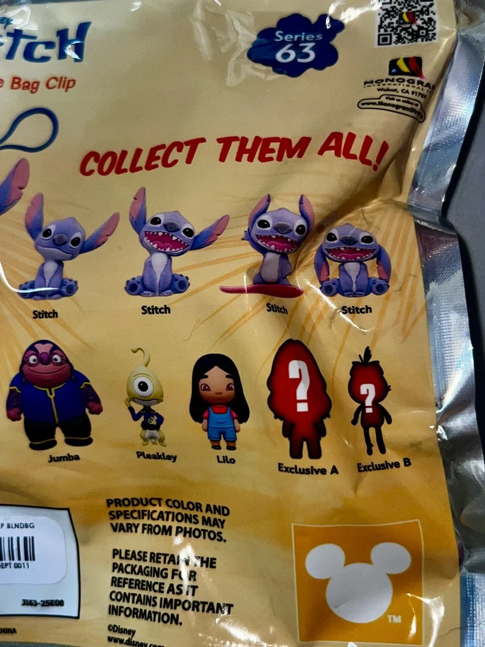 Disney Stitch Collectible Bag Clip/Keychain Series 63 - New!